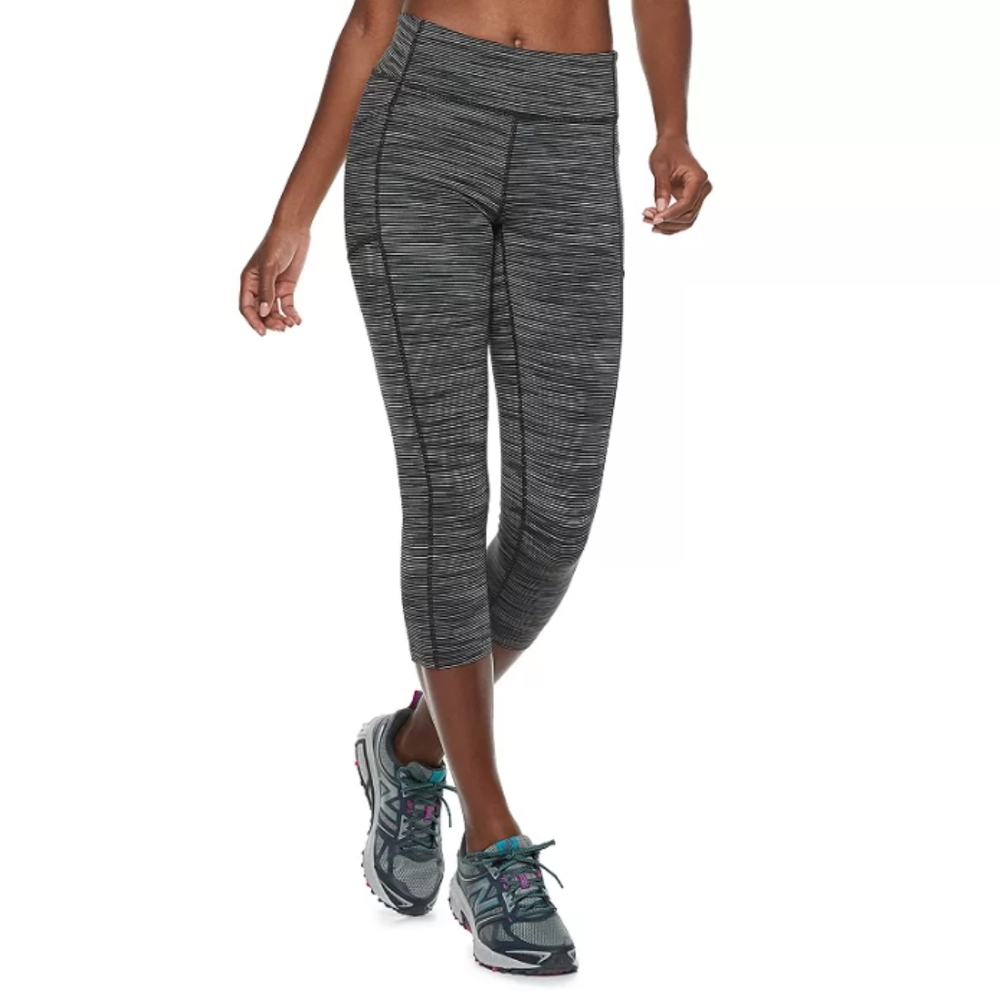 Tek Gear Athletic Pants Capri Leggings Side Pocket Women Small Black Stripe